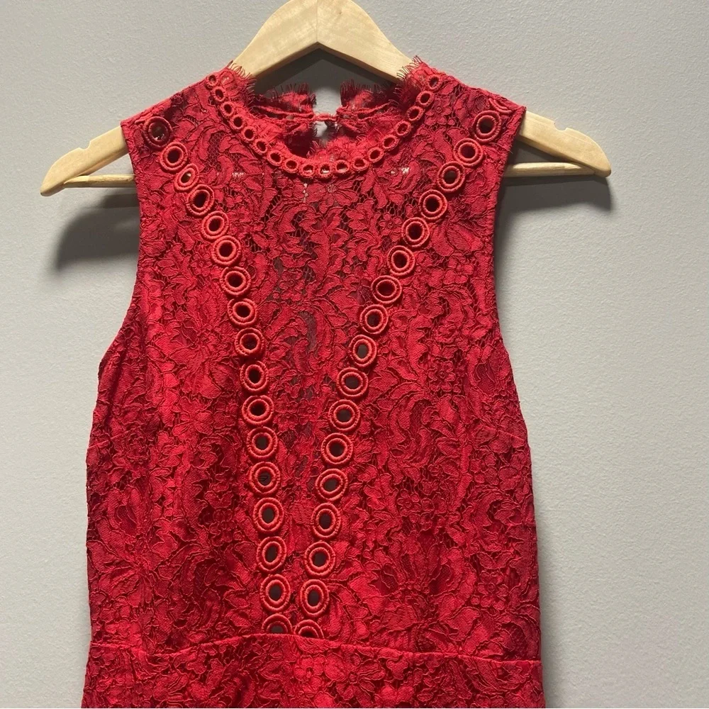 Saylor x Free People Red Lace Open Back Mini Dress - Picture 5 of 8
